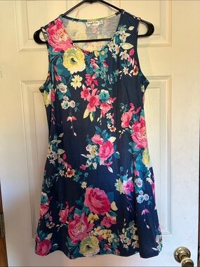 Simple Fun Navy Floral Sleeveless A-Line Dress